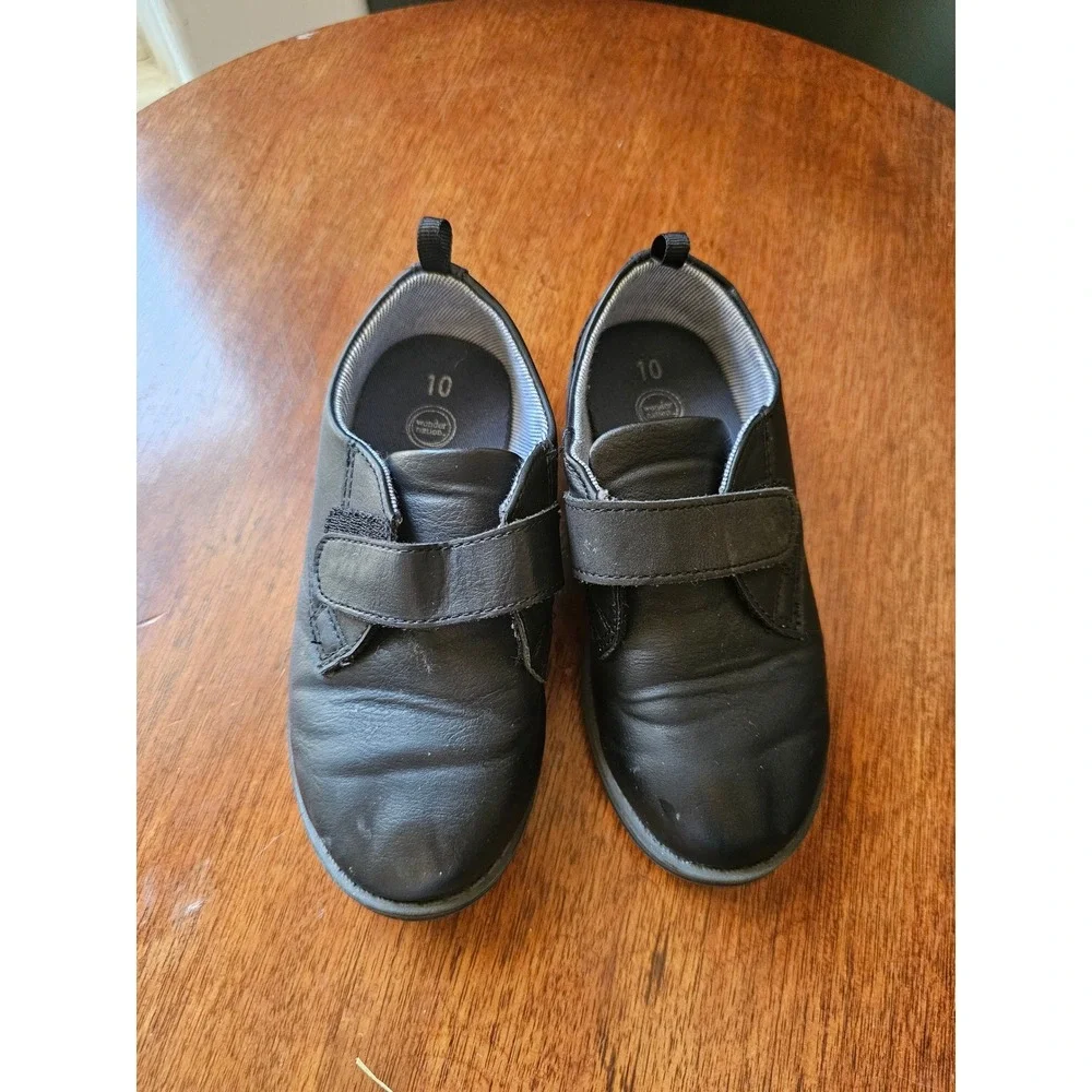 Wonder Nation Boys Black Faux Leather Hook and Loop Dress formal Shoes Size 10‎
